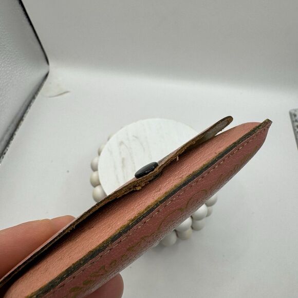Vintage Pink Leather Eyeglass Case Black Gold Western Pattern Small Child size - Picture 7 of 12